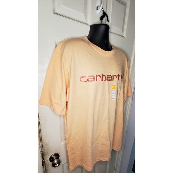 Carhartt Men's Size L Loose Fit Heavyweight Short-Sleeve Logo Graphic Pale Apri - Picture 2 of 5